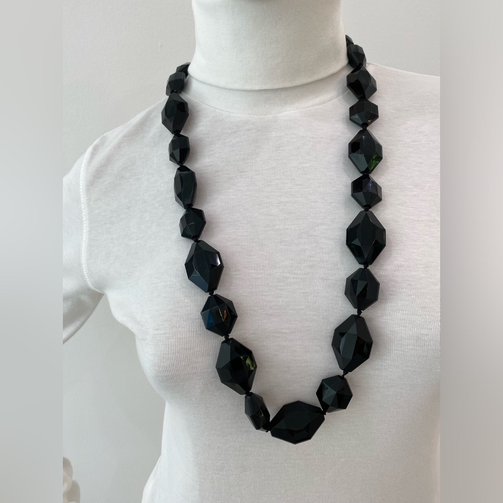 Adjustable Chunky Black-Beaded Statement Necklace - image 2